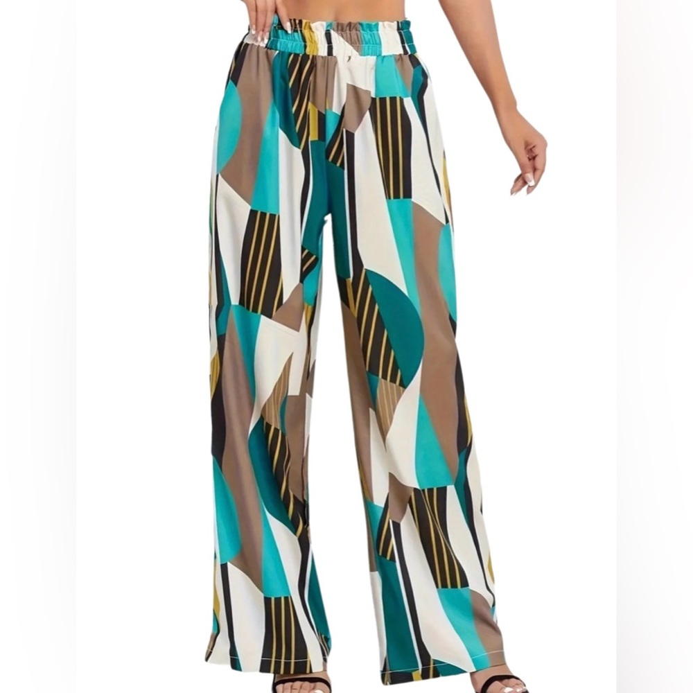 166. Geometric Multicolor Wide Leg Pants
